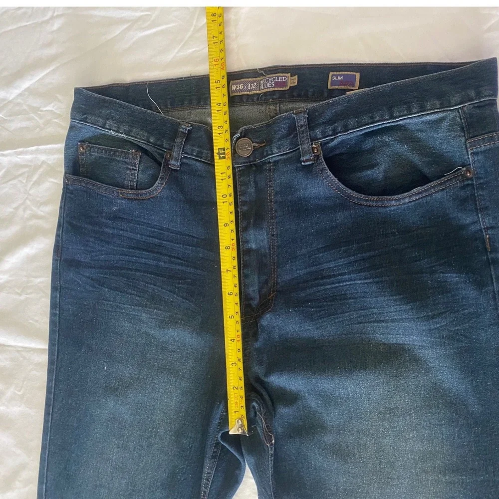 Recycled Blues Mens Slim‎ Fit Dark Wash Denim Jeans 36x32 Blue